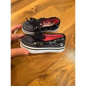 Sperry Top-Sider Kids Boat Shoes Black Sparkle Pink Zebra Toddler Size‎ 5 walker